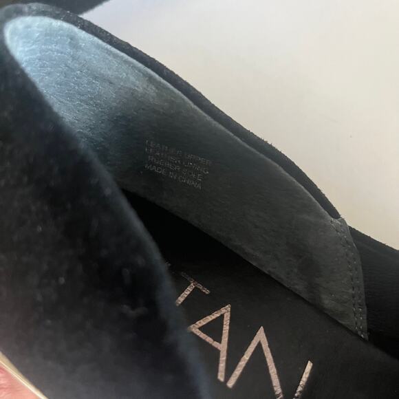 Deltan 'Catalina' Women's 9.5M Black Suede Leather Loafer Silver Mirrored Heel - Picture 4 of 7